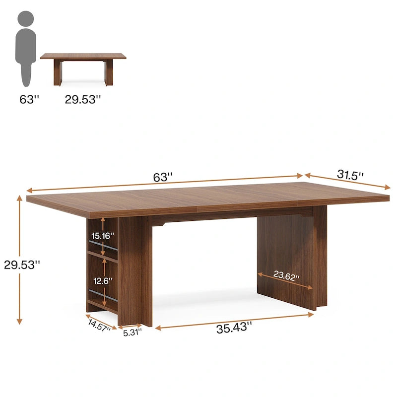 63" Executive Office Desk with Dual Side Storage Shelves & Hanging Rods