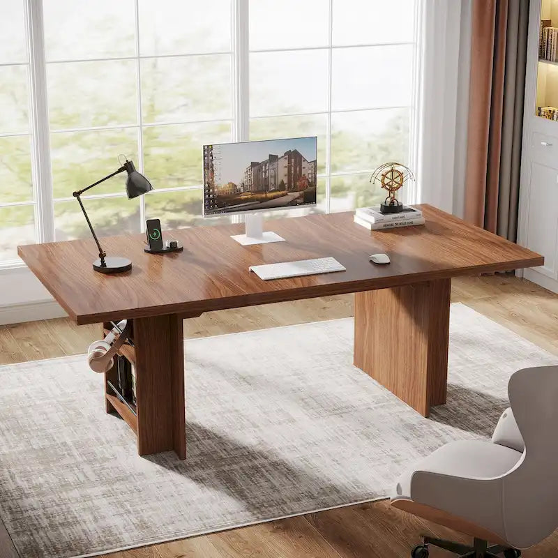 63" Executive Office Desk with Dual Side Storage Shelves & Hanging Rods