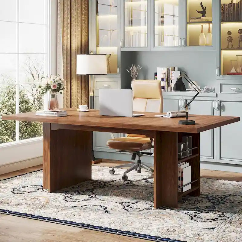 63" Executive Office Desk with Dual Side Storage Shelves & Hanging Rods