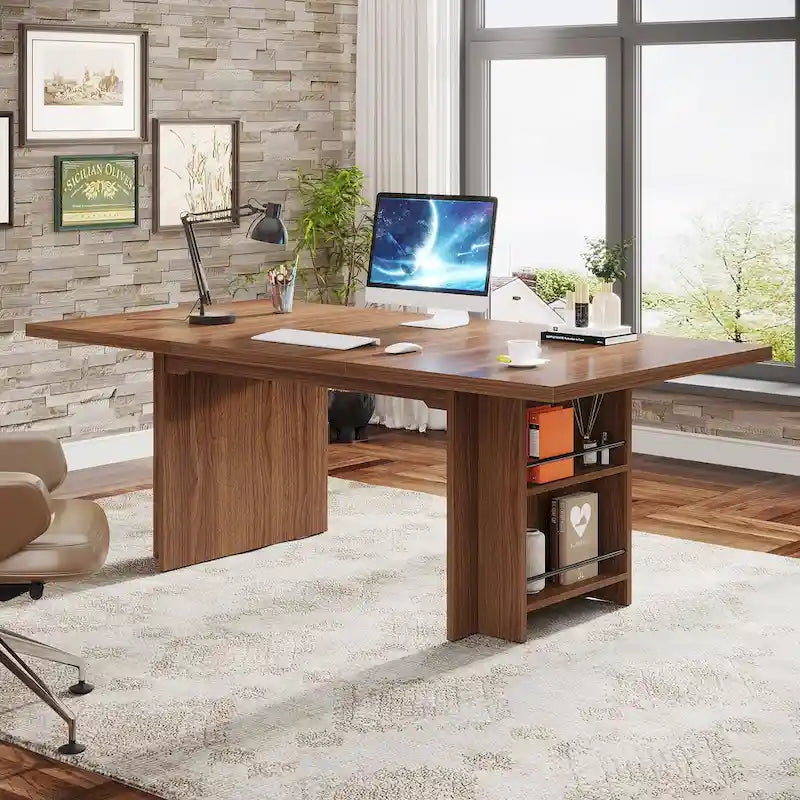 63" Executive Office Desk with Dual Side Storage Shelves & Hanging Rods