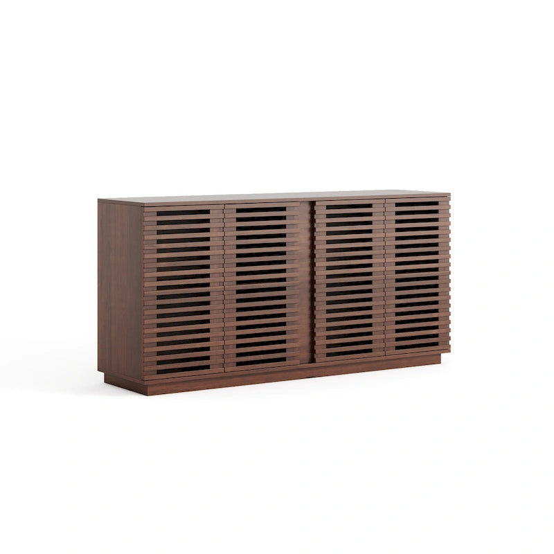63" Buffet Sideboard Cabinet with Slatted Solid Wood Doors & Adjustable Shelves