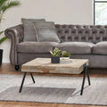 Handcrafted Mango Wood Coffee Table with V-Shaped Iron Legs