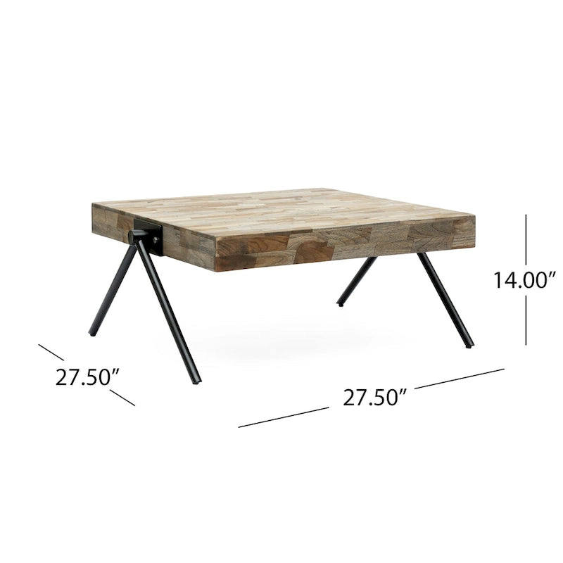 Handcrafted Mango Wood Coffee Table with V-Shaped Iron Legs