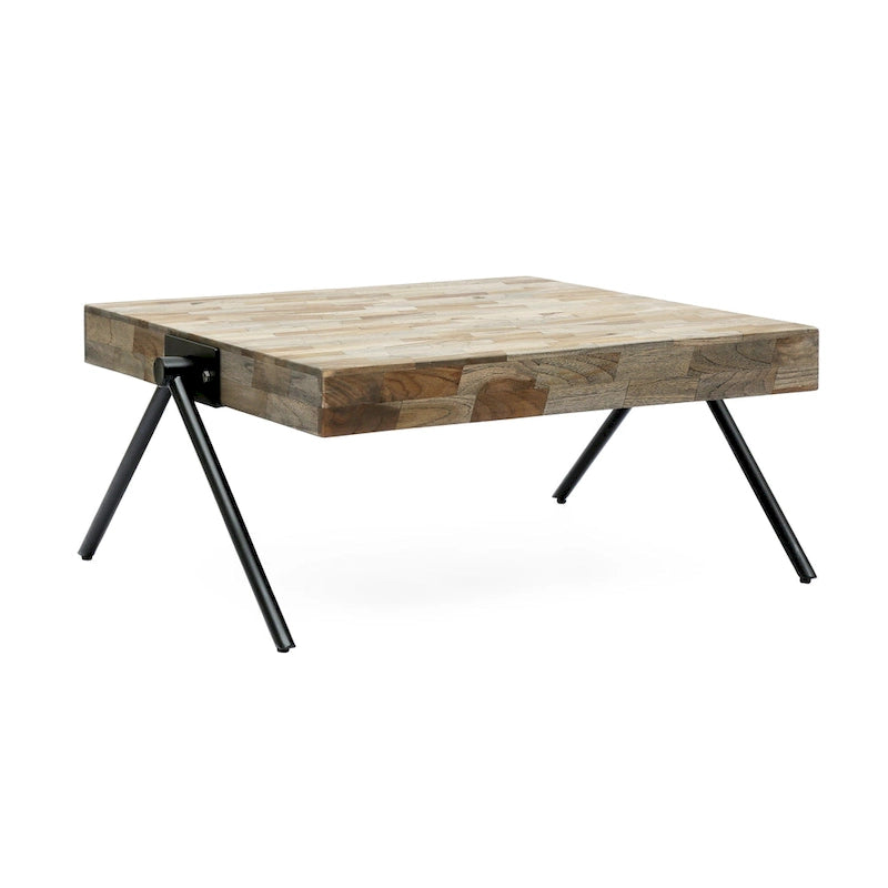 Handcrafted Mango Wood Coffee Table with V-Shaped Iron Legs