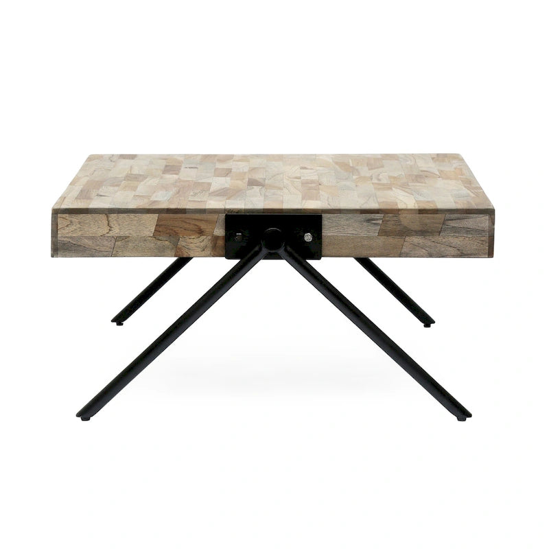 Handcrafted Mango Wood Coffee Table with V-Shaped Iron Legs