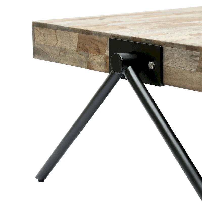 Handcrafted Mango Wood Coffee Table with V-Shaped Iron Legs