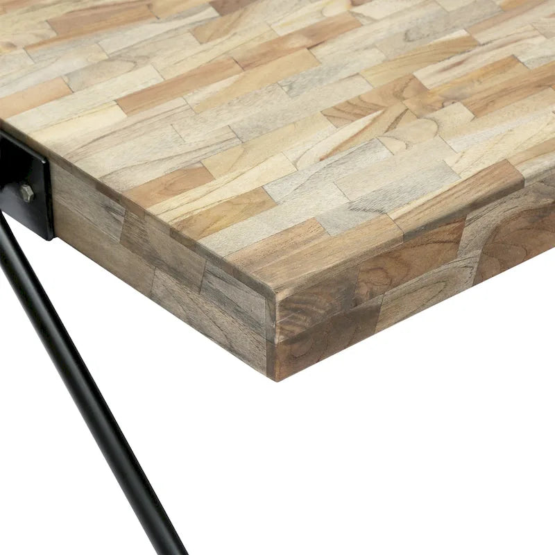 Handcrafted Mango Wood Coffee Table with V-Shaped Iron Legs