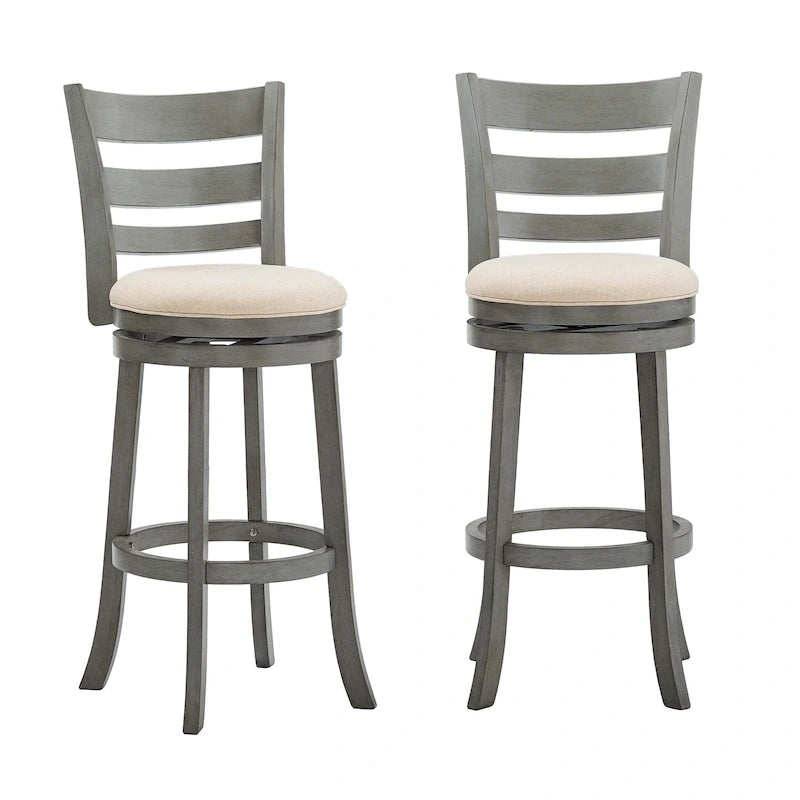 Ladder Back Swivel Bar Stool with Upholstered Seat & Ring Footrest