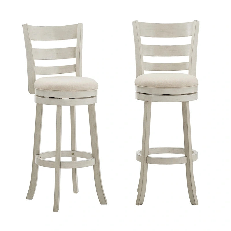 Ladder Back Swivel Bar Stool with Upholstered Seat & Ring Footrest