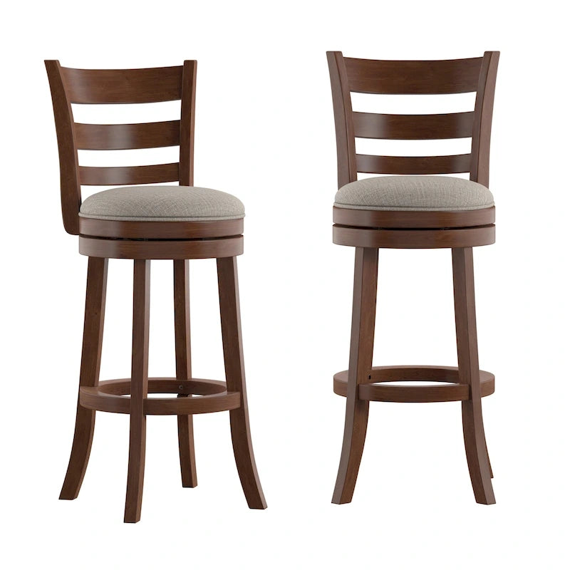 Ladder Back Swivel Bar Stool with Upholstered Seat & Ring Footrest
