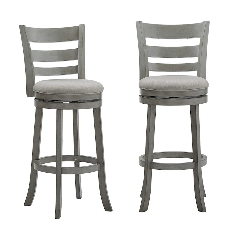 Ladder Back Swivel Bar Stool with Upholstered Seat & Ring Footrest