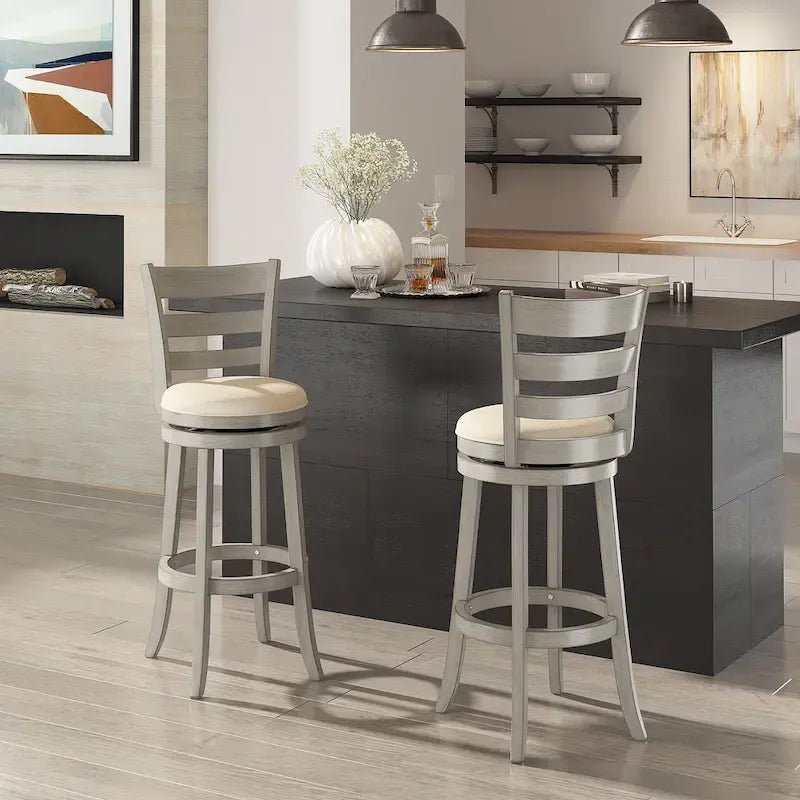 Ladder Back Swivel Bar Stool with Upholstered Seat & Ring Footrest