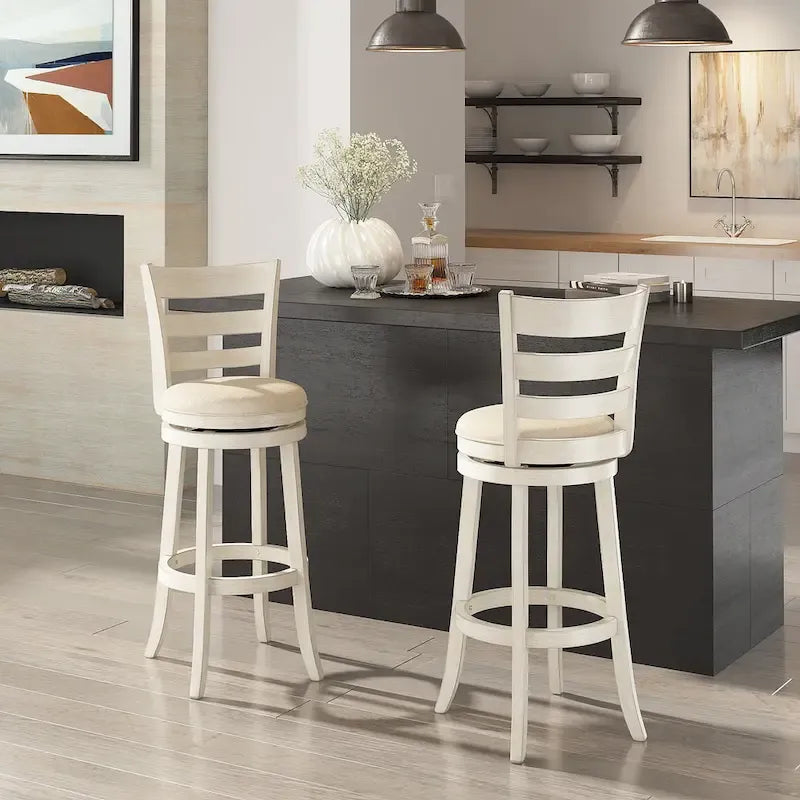 Ladder Back Swivel Bar Stool with Upholstered Seat & Ring Footrest