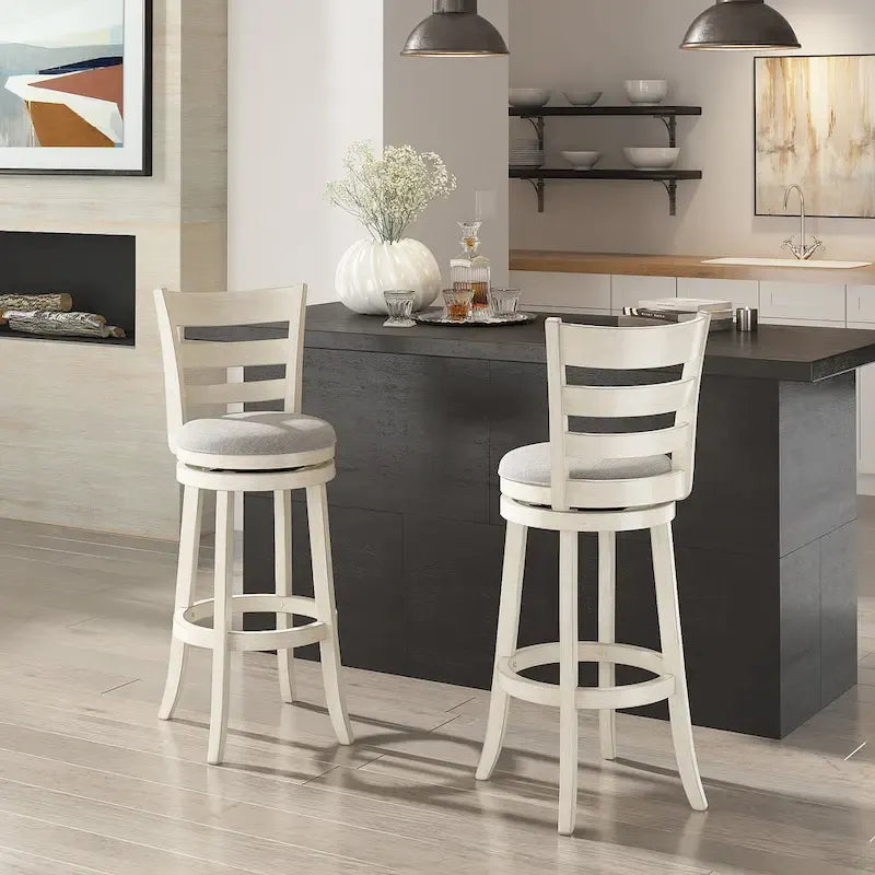 Ladder Back Swivel Bar Stool with Upholstered Seat & Ring Footrest