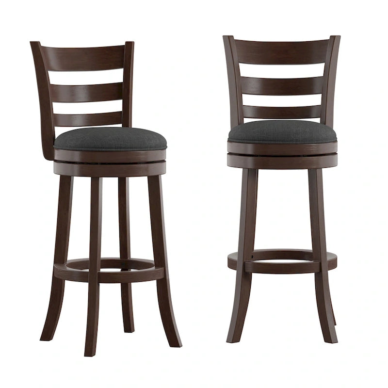 Ladder Back Swivel Bar Stool with Upholstered Seat & Ring Footrest