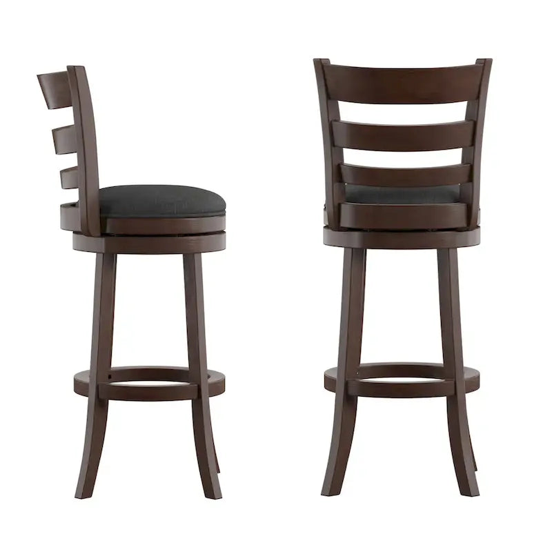 Ladder Back Swivel Bar Stool with Upholstered Seat & Ring Footrest
