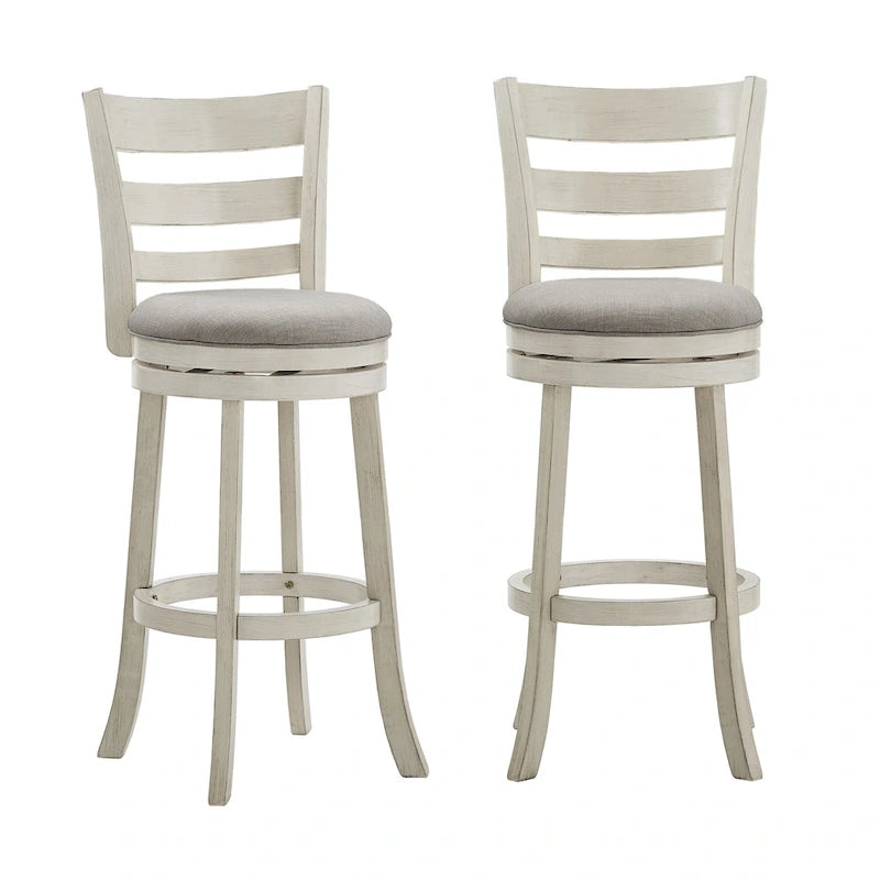 Ladder Back Swivel Bar Stool with Upholstered Seat & Ring Footrest