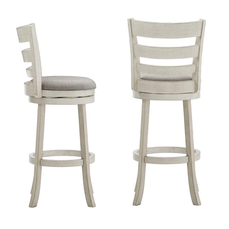 Ladder Back Swivel Bar Stool with Upholstered Seat & Ring Footrest