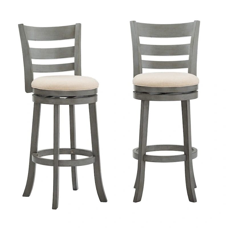Ladder Back Swivel Bar Stool with Upholstered Seat & Ring Footrest