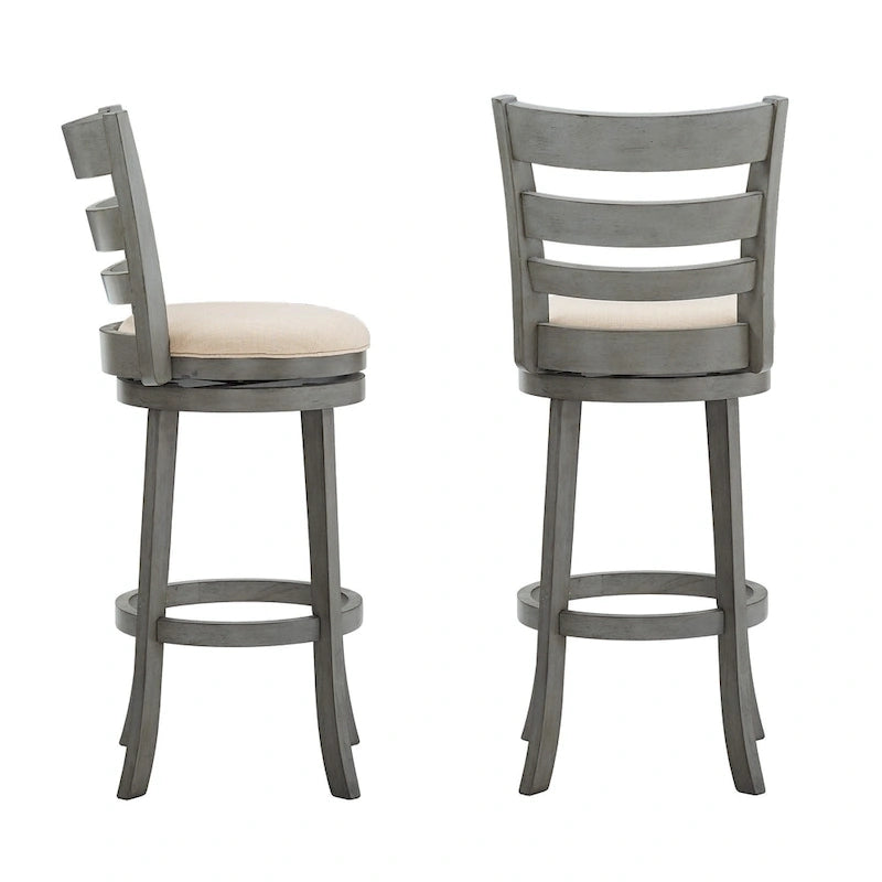 Ladder Back Swivel Bar Stool with Upholstered Seat & Ring Footrest