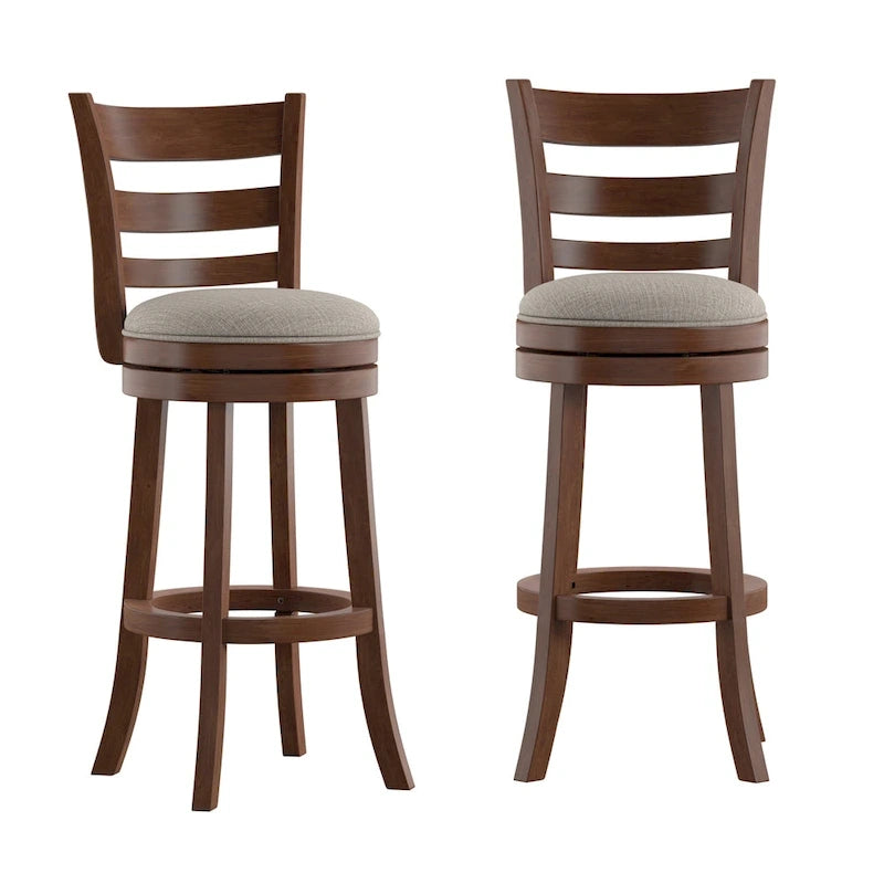Ladder Back Swivel Bar Stool with Upholstered Seat & Ring Footrest