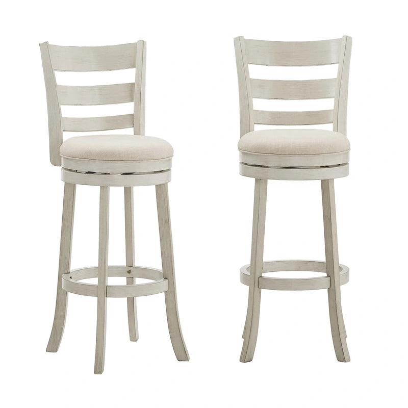 Ladder Back Swivel Bar Stool with Upholstered Seat & Ring Footrest
