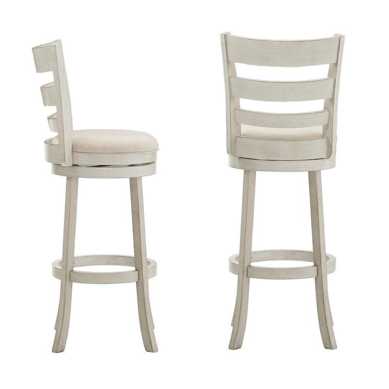 Ladder Back Swivel Bar Stool with Upholstered Seat & Ring Footrest