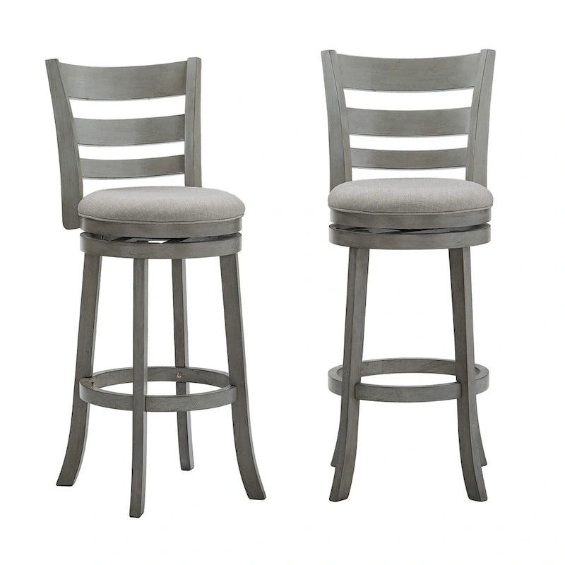 Ladder Back Swivel Bar Stool with Upholstered Seat & Ring Footrest