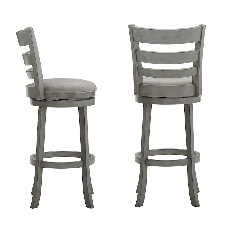 Ladder Back Swivel Bar Stool with Upholstered Seat & Ring Footrest