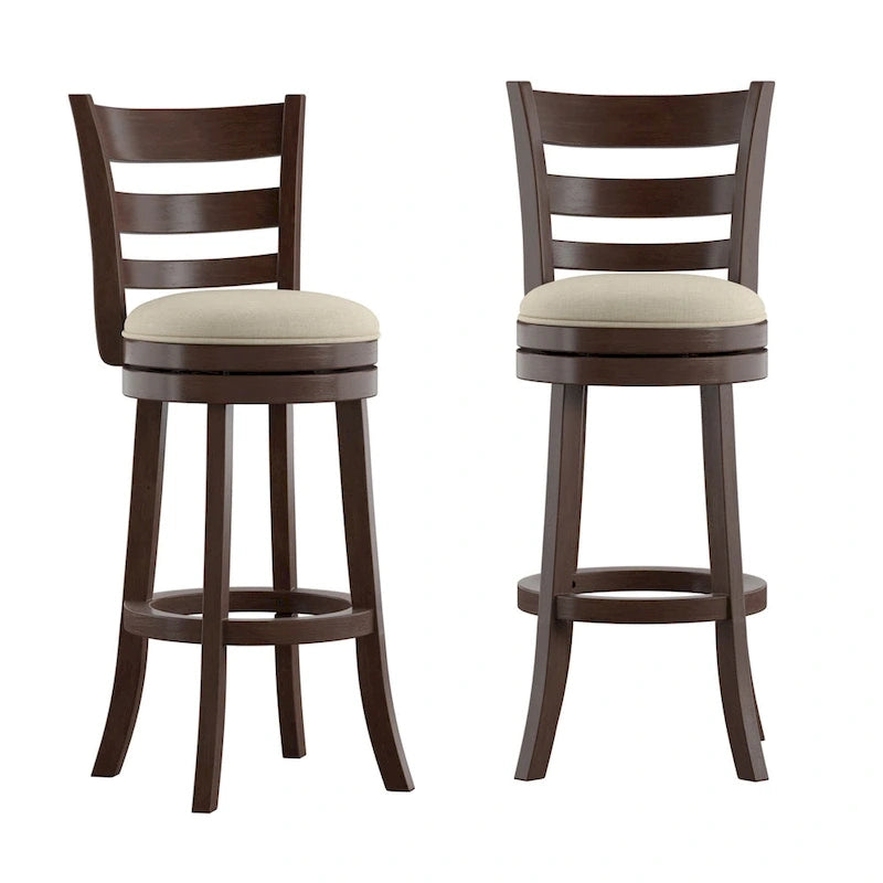Ladder Back Swivel Bar Stool with Upholstered Seat & Ring Footrest