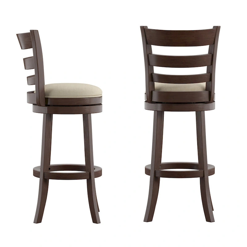Ladder Back Swivel Bar Stool with Upholstered Seat & Ring Footrest