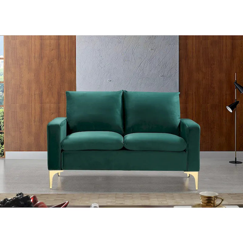 Velvet Loveseat with Loose Back Cushions & Gold Stainless Steel Legs