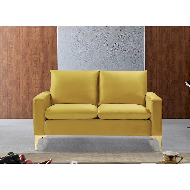 Velvet Loveseat with Loose Back Cushions & Gold Stainless Steel Legs