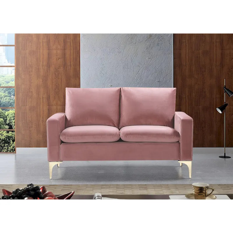 Velvet Loveseat with Loose Back Cushions & Gold Stainless Steel Legs