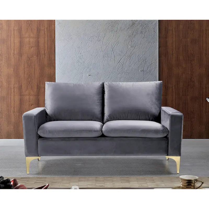 Velvet Loveseat with Loose Back Cushions & Gold Stainless Steel Legs