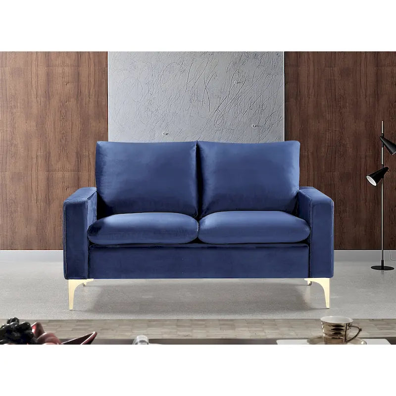 Velvet Loveseat with Loose Back Cushions & Gold Stainless Steel Legs
