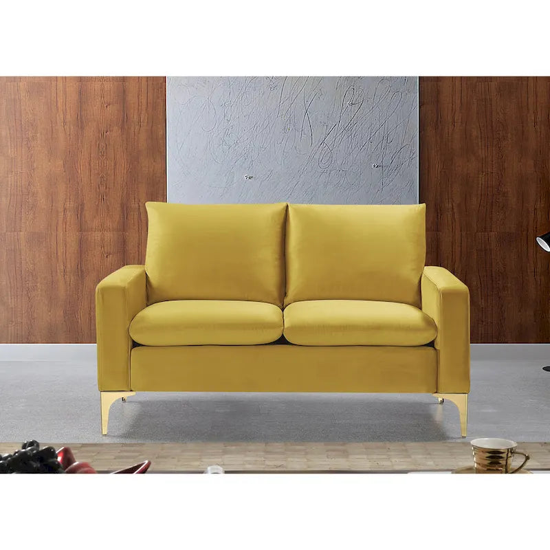 Velvet Loveseat with Loose Back Cushions & Gold Stainless Steel Legs