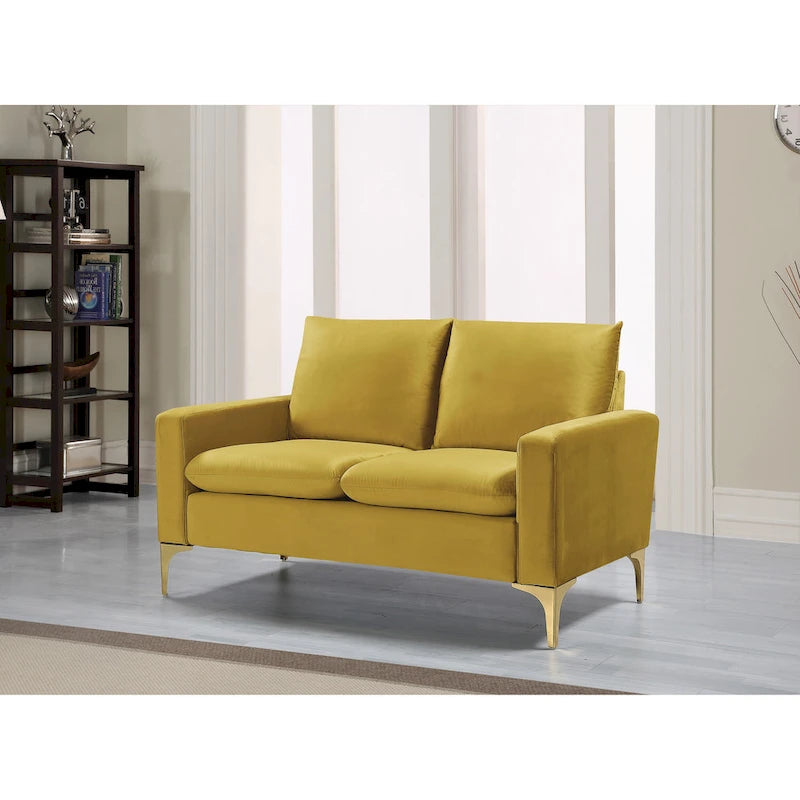 Velvet Loveseat with Loose Back Cushions & Gold Stainless Steel Legs