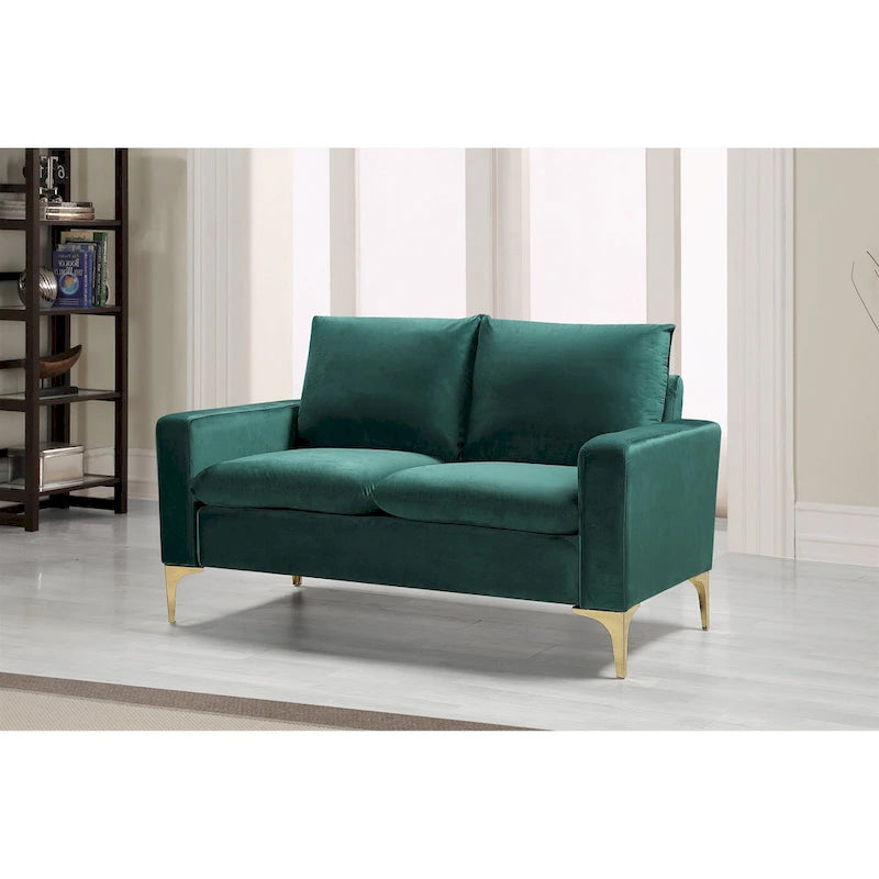 Velvet Loveseat with Loose Back Cushions & Gold Stainless Steel Legs