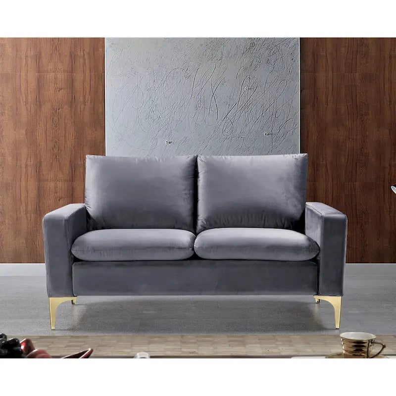 Velvet Loveseat with Loose Back Cushions & Gold Stainless Steel Legs