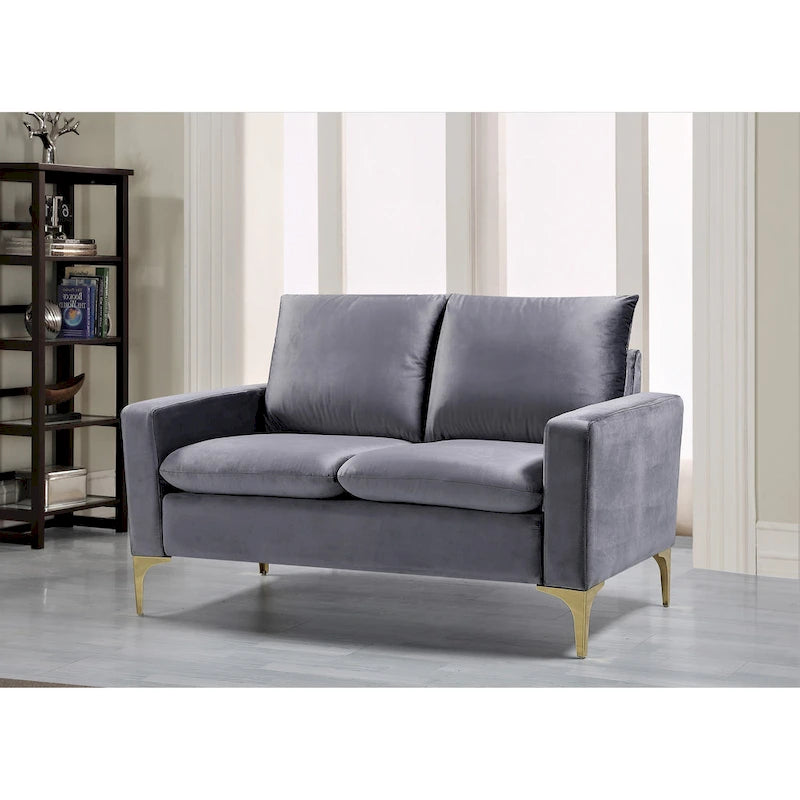 Velvet Loveseat with Loose Back Cushions & Gold Stainless Steel Legs