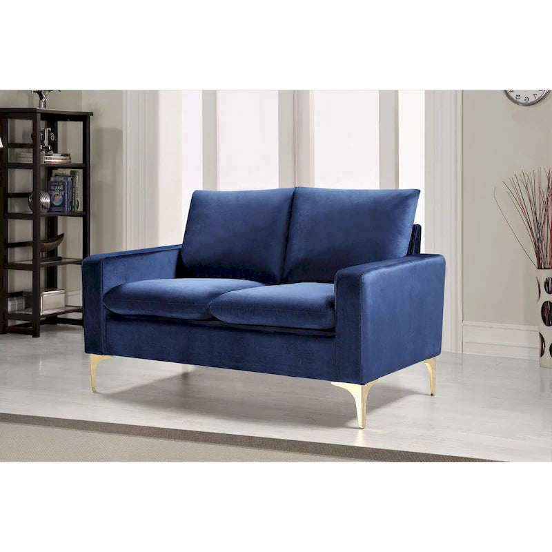 Velvet Loveseat with Loose Back Cushions & Gold Stainless Steel Legs