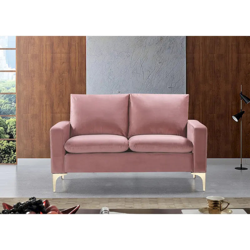 Velvet Loveseat with Loose Back Cushions & Gold Stainless Steel Legs