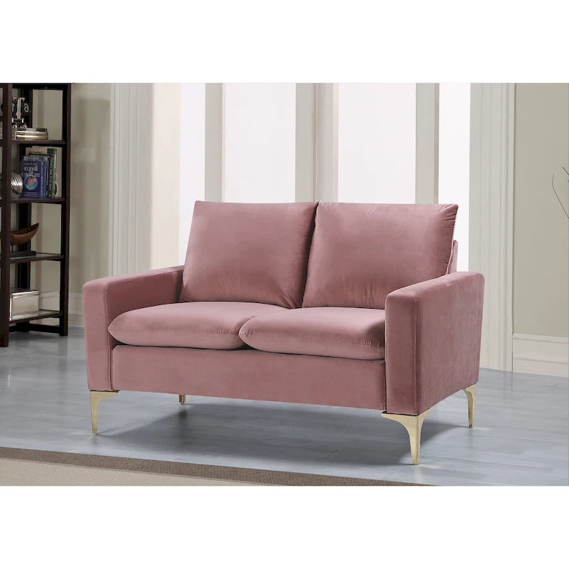 Velvet Loveseat with Loose Back Cushions & Gold Stainless Steel Legs