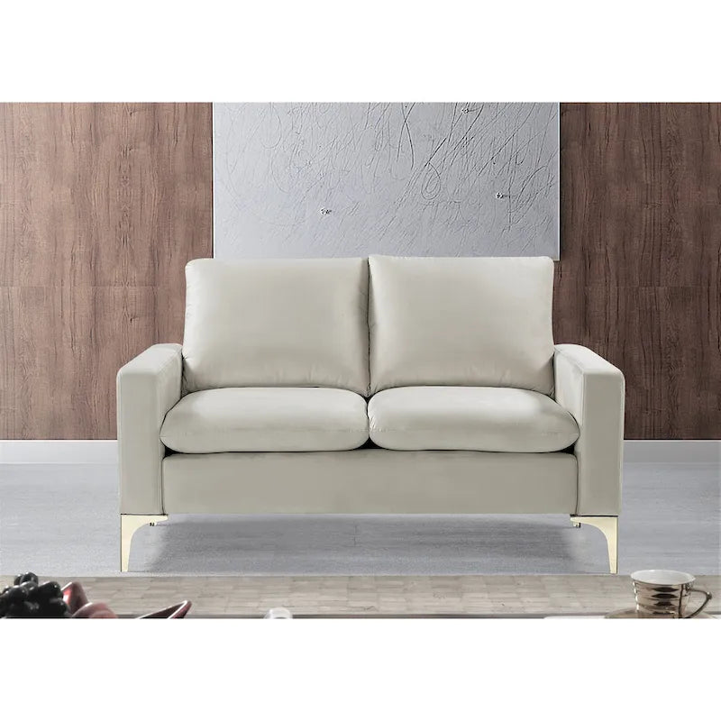 Velvet Loveseat with Loose Back Cushions & Gold Stainless Steel Legs