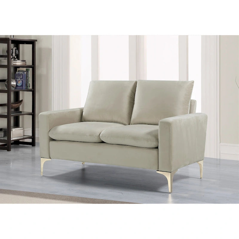 Velvet Loveseat with Loose Back Cushions & Gold Stainless Steel Legs