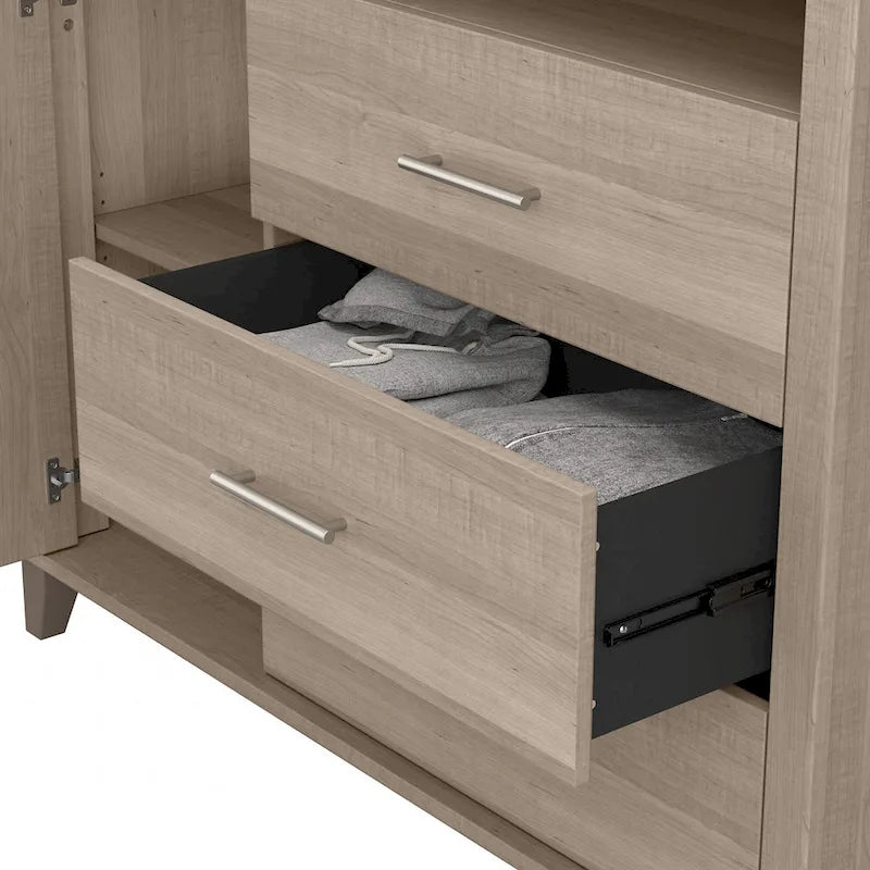 Tall TV Stand with Storage Cabinet, 3 Drawers & Open Shelves