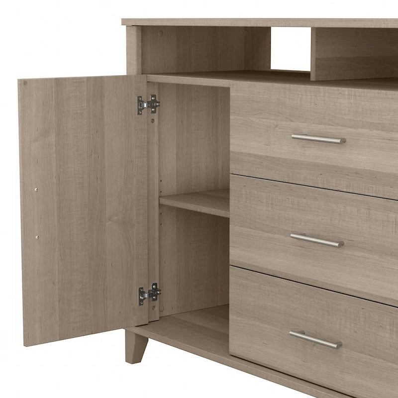 Tall TV Stand with Storage Cabinet, 3 Drawers & Open Shelves