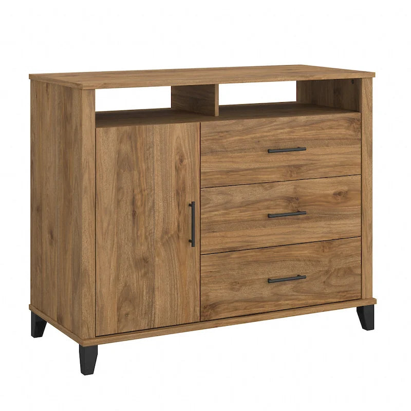 Tall TV Stand with Storage Cabinet, 3 Drawers & Open Shelves