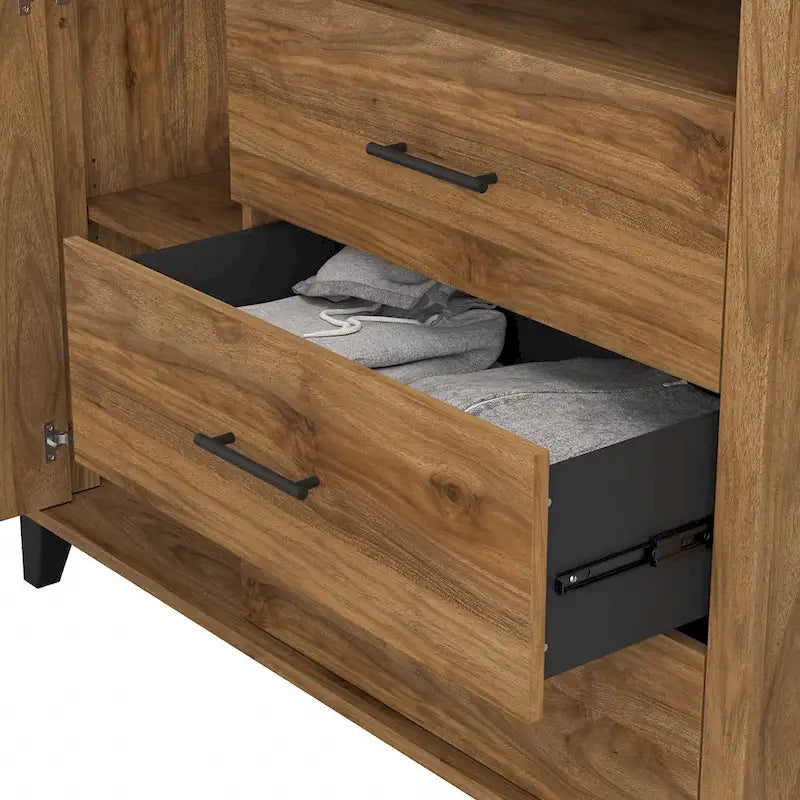 Tall TV Stand with Storage Cabinet, 3 Drawers & Open Shelves